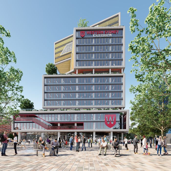 An artist’s impression of the future Western Sydney University campus and surrounding public plaza